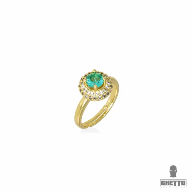 Ghetto Turquoise Diamond Shaped CZ Gemstone Adjustable Ring Gold