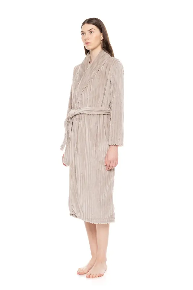 W1673 - Elephant Grey - ROBE LONG FLEECE STRIPE - S 3