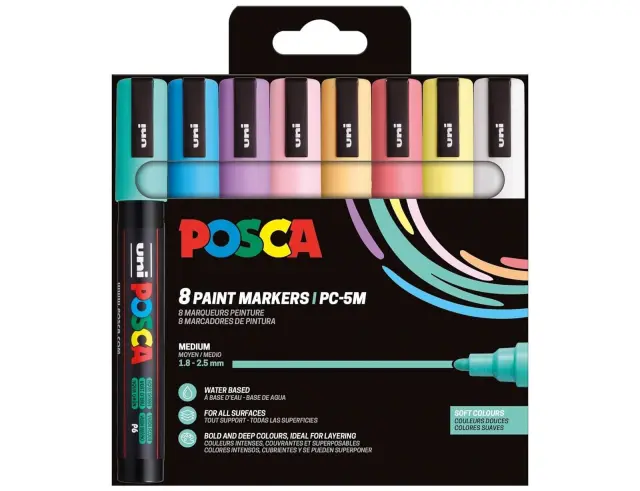 Μαρκαδόροι Σχεδίου Uni Posca PC-5M Soft Medium με πάχος μύτης 1.8-2.5mm - 8 τεμάχιαPC-5M 8P SET SOFT COLOR