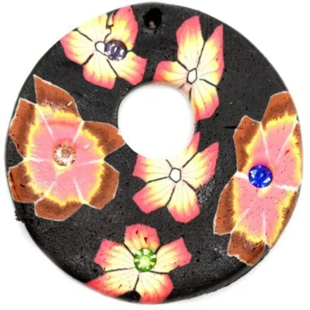 Fimo Κρεμαστό Black Circle 37mm w Hole