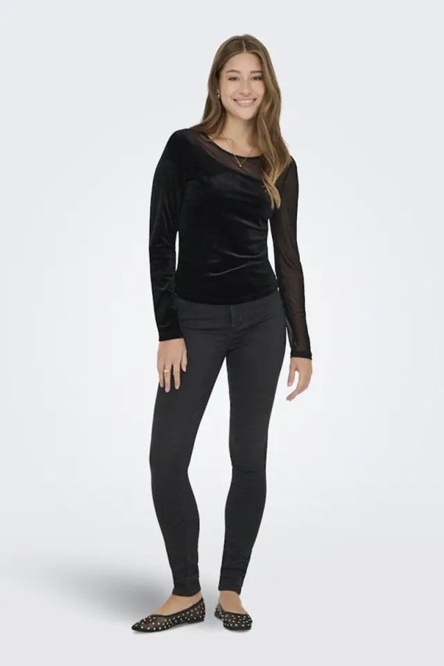 ONLY VELVET TOP ME ΔΙΑΦΑΝΕΙΑ Μαύρο 3