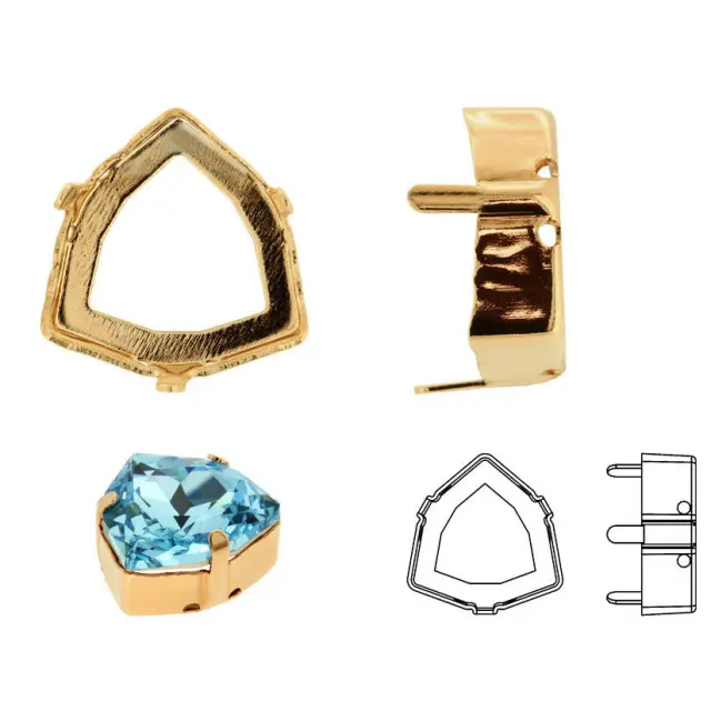 Καστόνι Swarovski 4706 Trilliant 12mm με 3 Νύχια - Gold Plated - 4τεμ