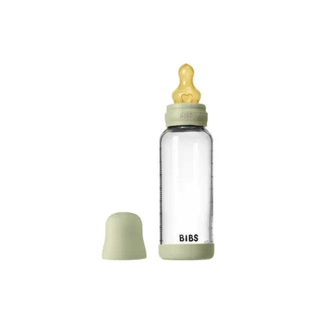Μπιμπερό Γυάλινο Στρογγυλή Θηλή Latex 240 ml Μεσαίας Ροής Bibs Sage