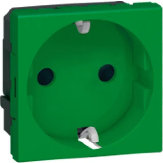 Socket outlet Mosaic - German std - 2P+E auto term - 2 mod - green antimicrobial