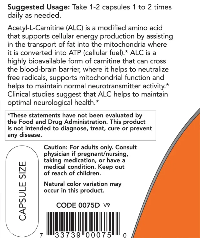 Now Foods Acetyl L-Carnitine 500mg 50 veg capsules 3