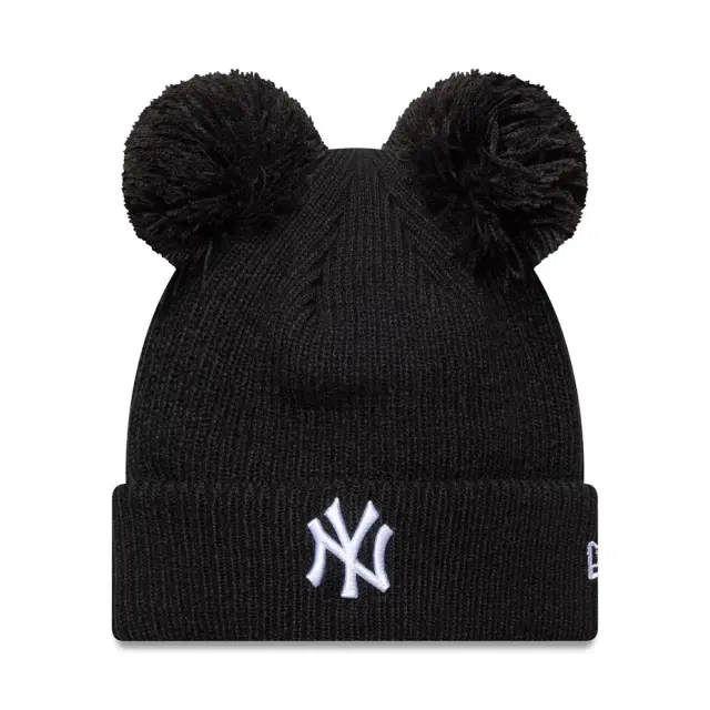 New Era New York Yankees Womens MLB Double Pom Cuff Knit Beanie Hat Γυναικείος Σκούφος Acrylic - Black 60691354