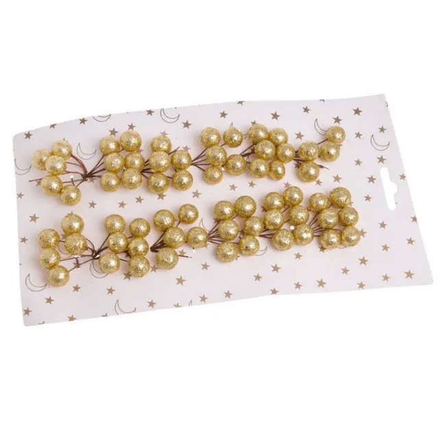 Κλαδάκι με διακοσμητικά μούρα Glitter-χρυσό, 7cm, 12τεμ