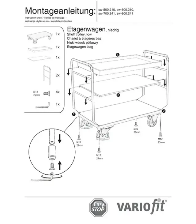 Variofit sw-700.241 Τρόλεϊ Μεταφοράς 3 Επιπέδων για Φορτίο Βάρους ως 250kg 2