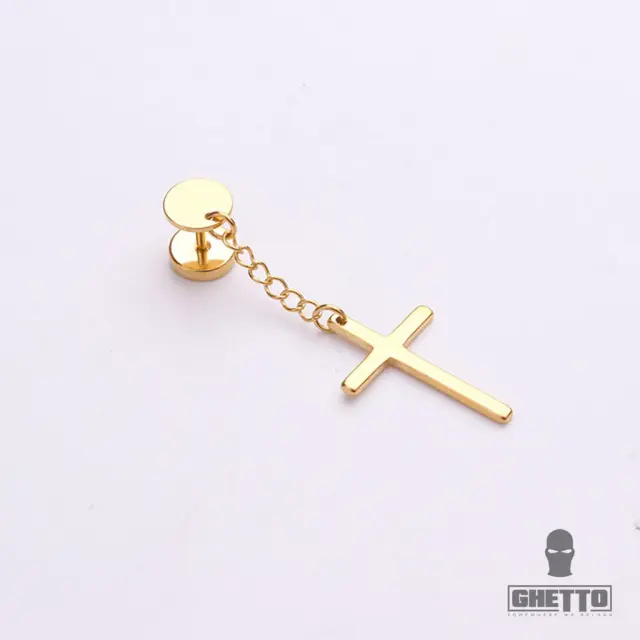 Ghetto Punk Cool SS Chain Cross Drop Earrings 1pcs Gold