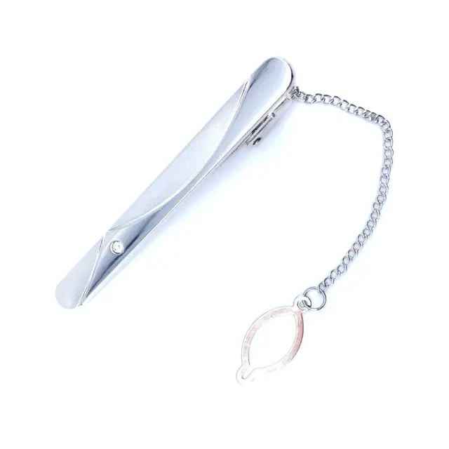 Ασημί Κλιπ Γραβάτας 6 cm με Αλυσίδα – LGTC-M26