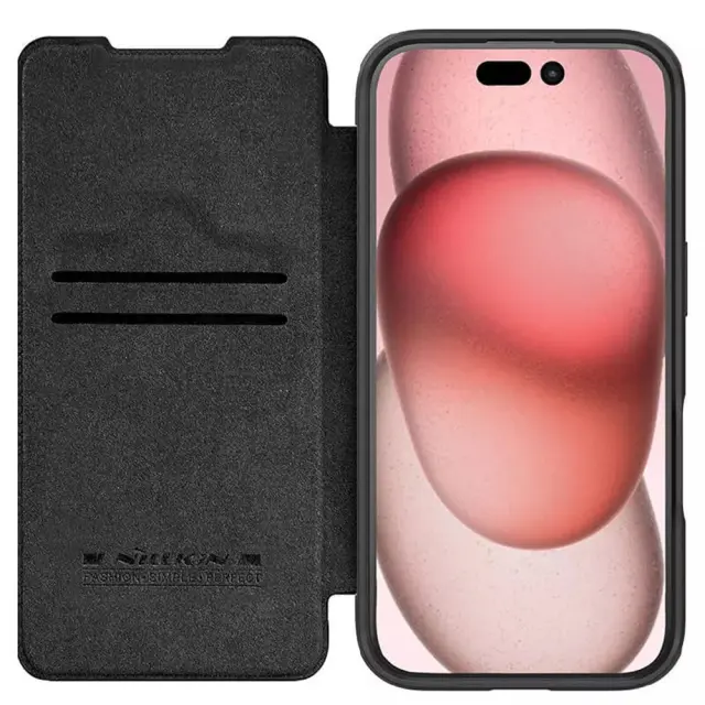 Nillkin® Qin Prop Plain Leather Θήκη Βιβλίο για iPhone 16-Black 2