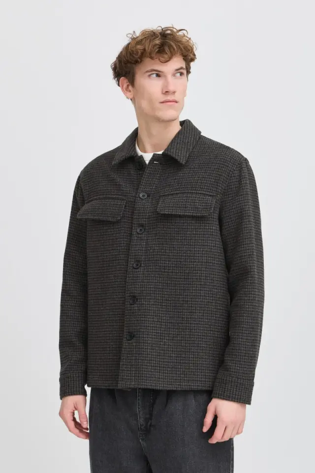 Casual Friday Ανδρικό FRILOF Καρό Μπουφάν – Dark Grey Melange - M