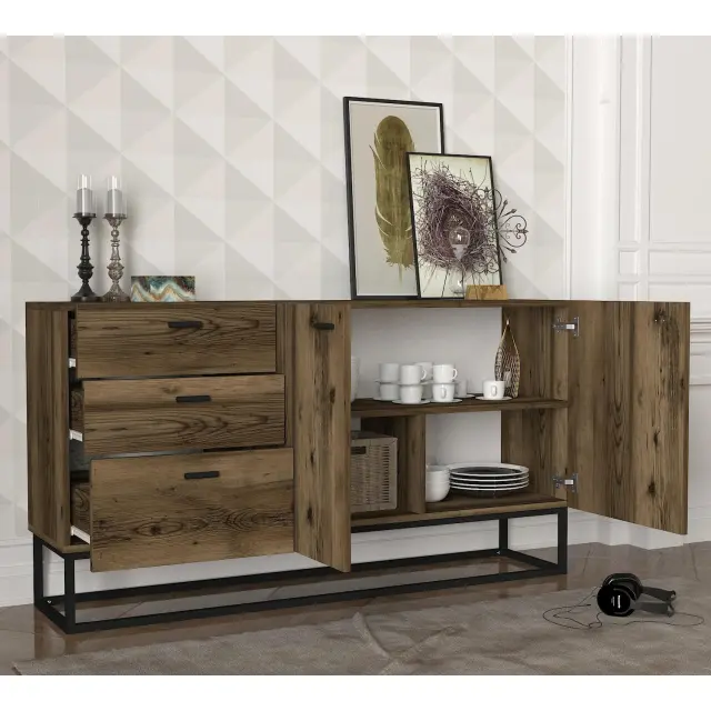 Μπουφές Mykonos Με 3 Συρτάρια Και 2 Πόρτες Καφέ 150x37x80cm 3