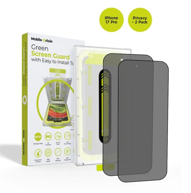 Mobile Origin Screen Guard Privacy with easy applicator, 2 pack - iPhone 17 Pro