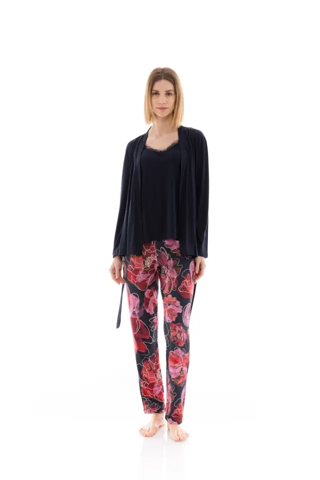 W1371 - Type - PYJAMA 3PCS MAGENTA FLOWER - XXL