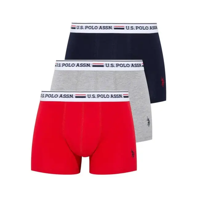 U.S. Polo ASSN. Ανδρικό Boxer Classic Logo - Τριπλό Πακέτο, Χρώμα Κόκκινο-Γκρι-Σκ.Μπλε