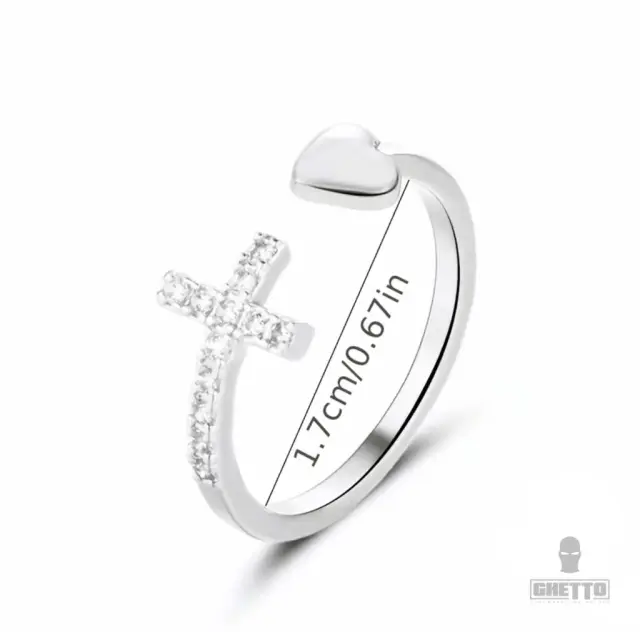 Ghetto Open Cross Heart Stainless Steel Ring 2