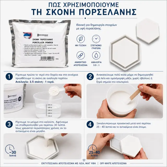 Σκόνη πορσελάνης για χύτευση καλουπιών, Classic White, 5kg 3