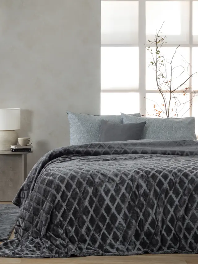 Κουβέρτα Fleece Palamaiki Nadine/5 Coal - Υπέρδιπλη 220 x 240