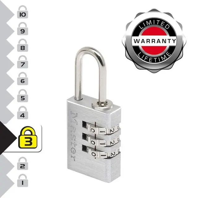 Master Lock 7620EURTCC - Σετ 2 λουκέτα αποσκευών συνδυασμού 3 ψηφίων με μεταλλικό φινίρισμα 20mm 3