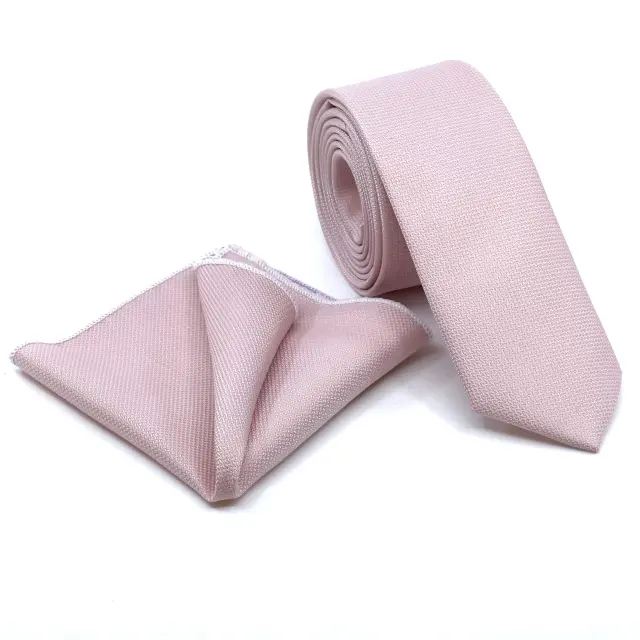 Ανοιχτό Ροζ Light Pink Γραβάτα Oxford 6,5 cm με Ασορτί Μαντήλι