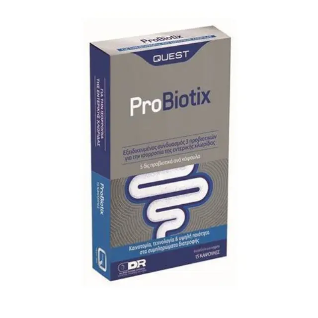 QUEST ProBiotix Προβιοτικό Συμπλήρωμα για την Εξισορρόπηση της Χλωρίδας του Εντέρου μετά τη Λήψη Αντιβιωτικών 15 κάψουλες