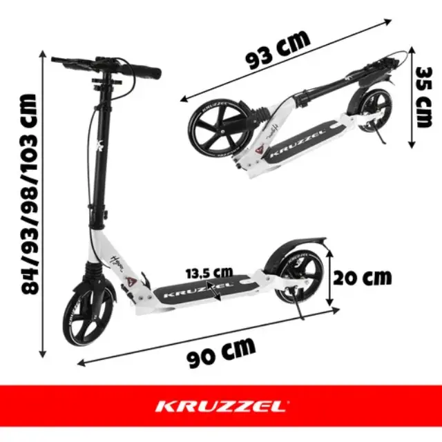 KRUZZEL HYPERION ΠΑΤΙΝΙ SCOOTER ΑΝΑΔΙΠΛΟΥΜΕΝΟ ΜΕ ΤΡΟΧΟ 200mm ΛΕΥΚΟ W 26141 3