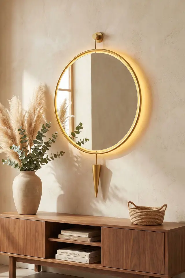 Stewehome Διακοσμητικός καθρέφτης τοίχου με LED και μπαταρία για το χολ 75x110 cm 2