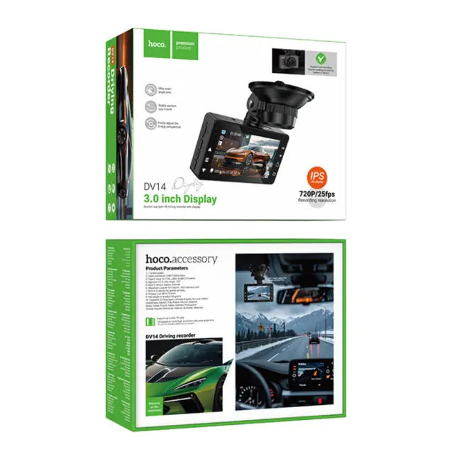 Καταγραφική Κάμερα Αυτοκινήτου Hoco DV14 720p HD 200mAh Γωνία Λήψης 120° 3" Οθόνη Υποστηρίζει Κάρτα SD έως 64GB Μαύρη 2