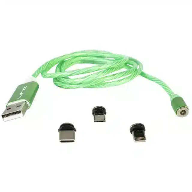 LTC Audio MAGIC-CABLE-GR - Green Luminous Magnetic Charging Cable 1m with 3 Prongs (Lightning/iPhone, USB-C and Micro-USB) (65-1096) 2
