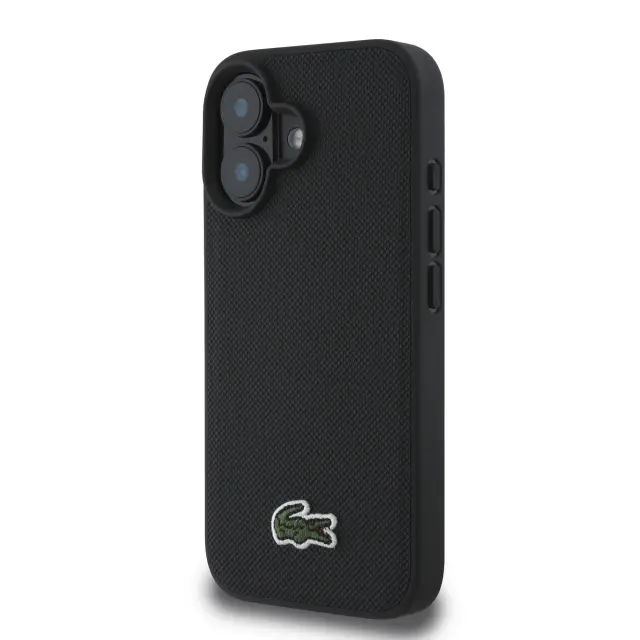 Lacoste Iconic Petit Pique Woven Logo MagSafe Case for iPhone 16 Plus Black 2