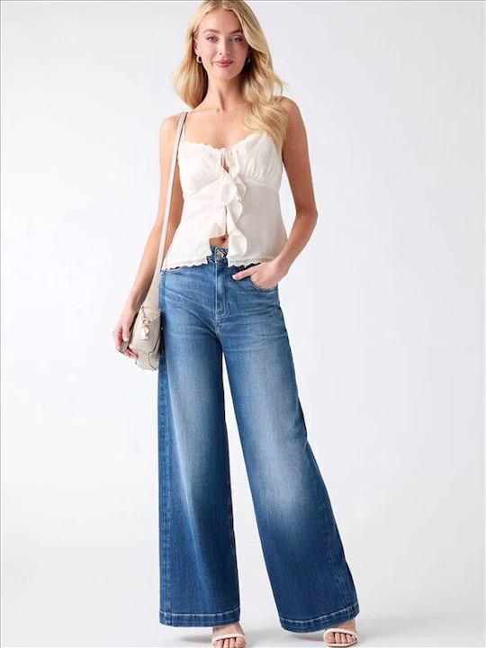Guess Ψηλόμεσο Γυναικείο Jean Παντελόνι σε Relaxed Εφαρμογή Μπλε - 27 3
