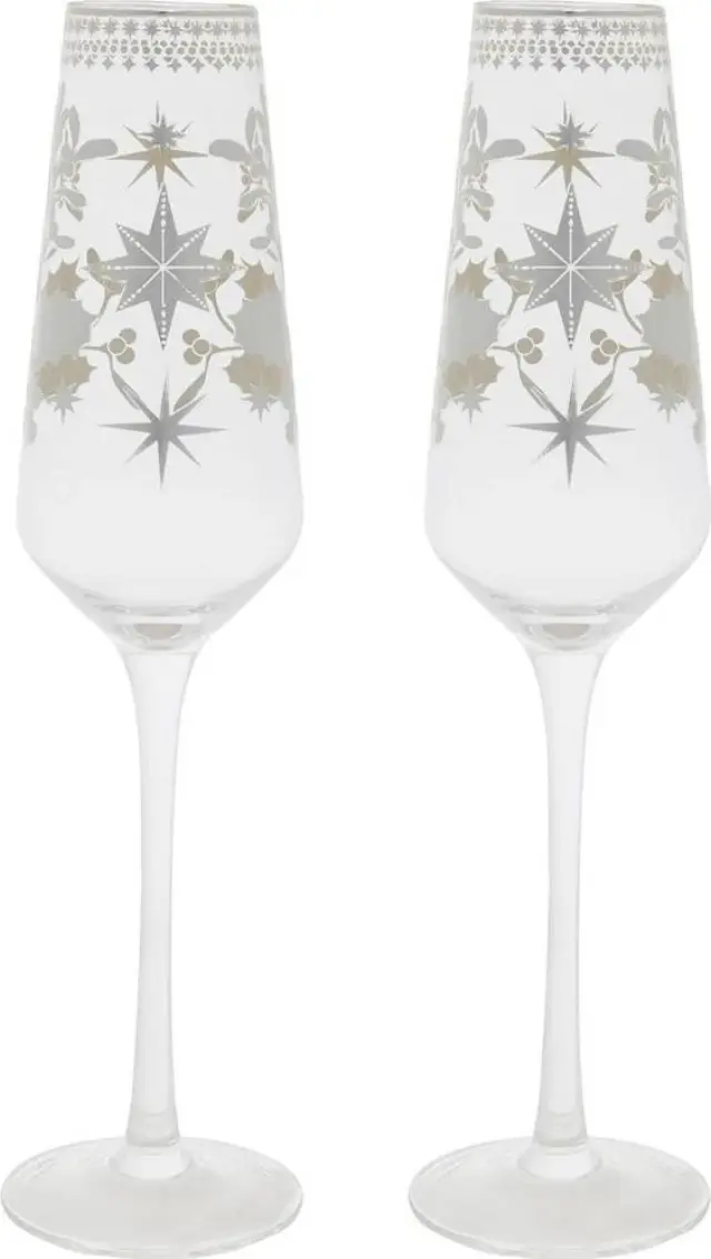 Maxwell & Williams White Christmas Prosecco Glasses Γυάλινα 240ml Σετ 2 Τεμαχίων - Ασημί