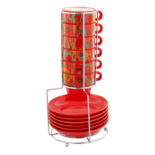 Pylones Σετ 6 φλυτζάνια Espresso (100ml) με πιατάκια: Café Coloré Coquelicots 2