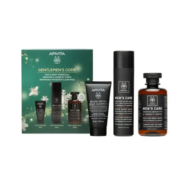 Set Gentlemens Code Ενυδατικό After Shave με Βάλσαμο & Πρόπολη 100ml & Σαμπουάν & Αφρόλουτρο- Κάρδαμος & Πρόπολη 250ml & Black Detox Jelly Cleanser 50