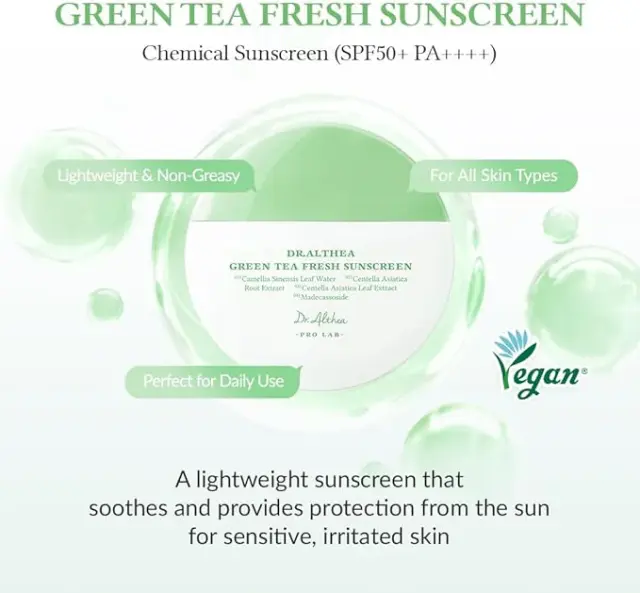 Dr. Althea Green Tea Fresh Sunscreen Spf50+ Pa++++ Αντηλιακό με εκχύλισμα Πράσινου Τσαγιού και ελαφριά καταπραυντικη υφή 45ml 3