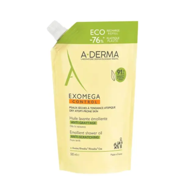 A-Derma Exomega Control Emollient Shower Oil Refill Μαλακτικό Έλαιο Καθαρισμού Κατά του Κνησμού, 500ml