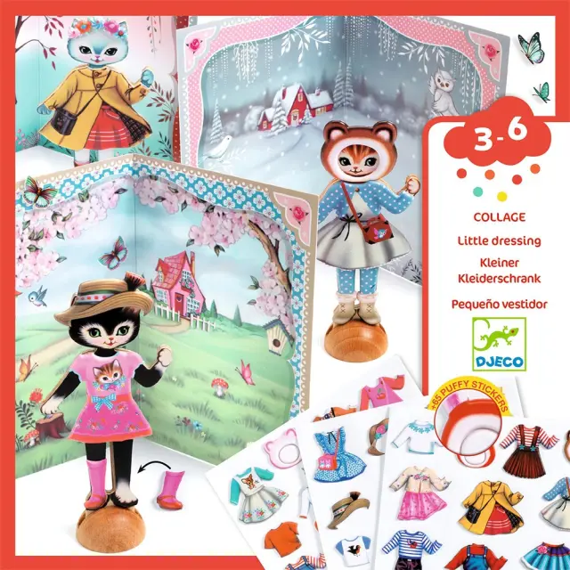 Djeco Collage / Ντύνω Ξύλινες Φιγούρες με Αυτοκόλλητα: Little Dressing