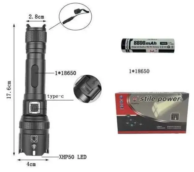 Επαναφορτιζόμενος φακός LED - L8-P50 - 180094 2
