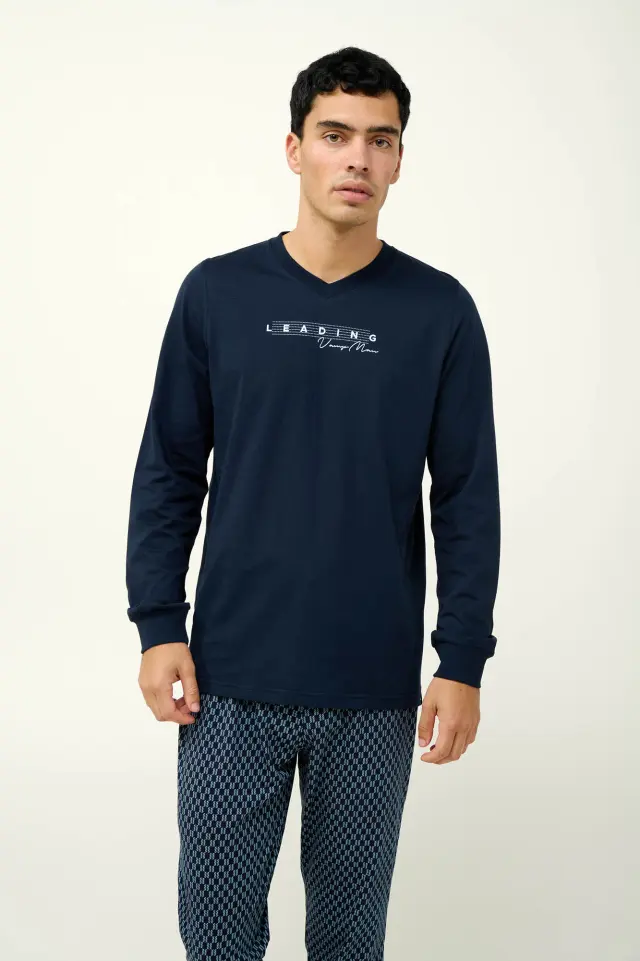 Ανδρική Πυτζάμα με V Λαιμόκοψη Vamp 23672 BLUE