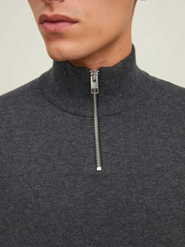JJEEMIL KNIT HALF ZIP NOOS Dark Grey Melange 3