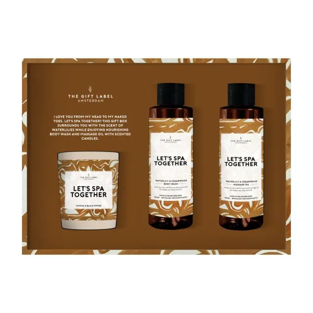 The Gift Label Let's Spa Together Σετ Δώρου με Λάδι Μασάζ, Αφρόλουτρο και Αρωματικό Κερί, 100ml/100ml/60gr