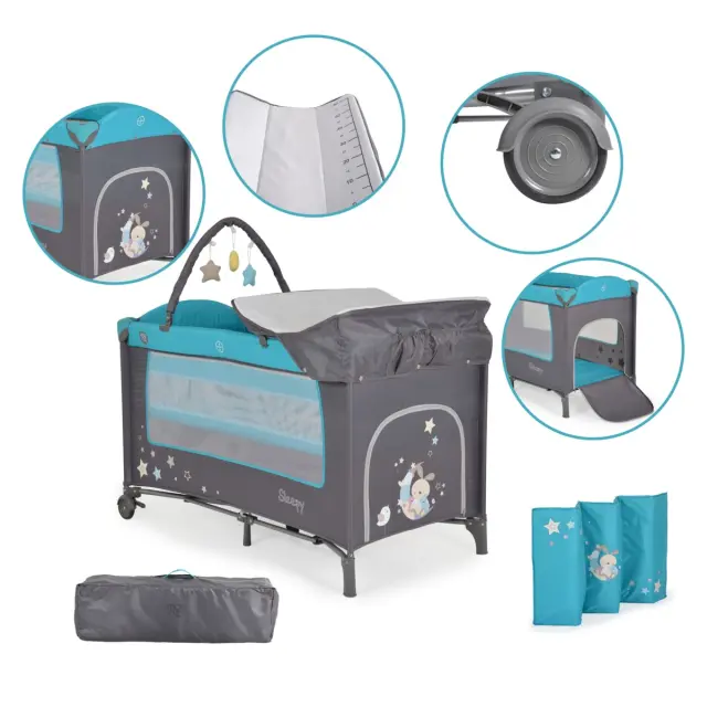 Moni Sleepy Παρκοκρέβατο 2 Επιπέδων με Αλλαξιέρα Turquoise