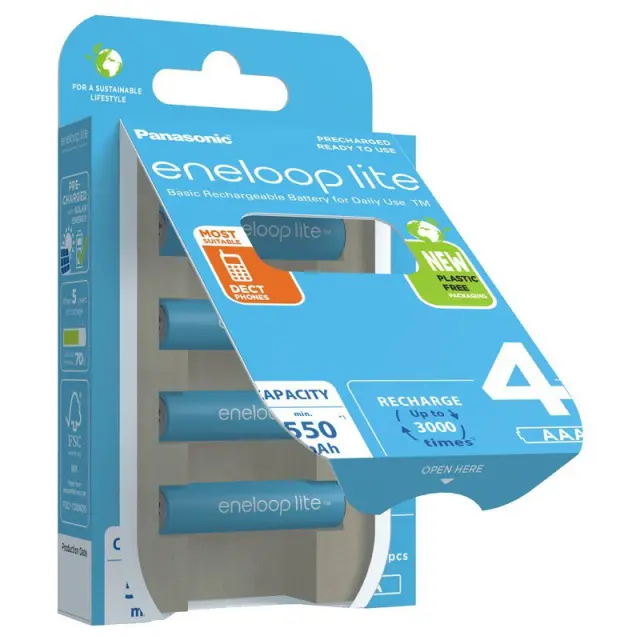 Μπαταρία Επαναφορτιζόμενη PanasonicEneloop Lite NEW BK-4LCCE/4BE 550 mAh size AAA Ni-MH 1.2V Τεμ. 4 New Package 3