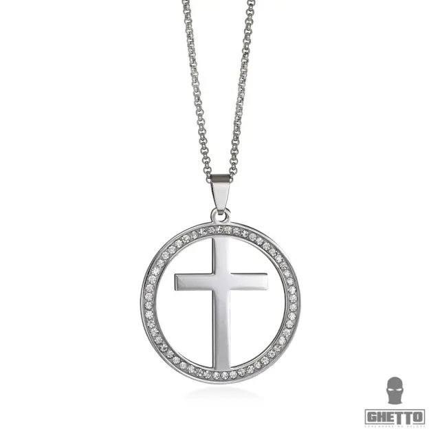 Ghetto Cross Circle Zircon Pendant Hip Hop Necklace