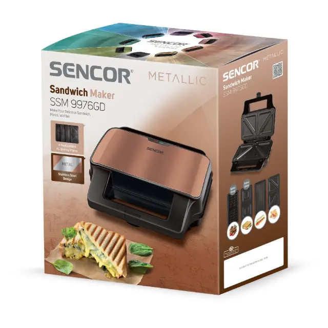 Τοστιέρα με 4 Αποσπώμενες Πλάκες CoolTouch Sencor SSM 9976GD Χρυσό 2