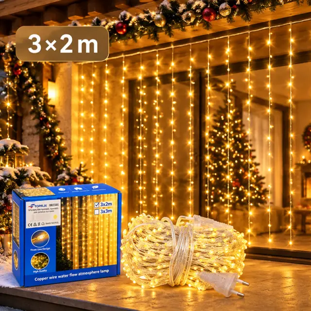 Κουρτίνα LED 800 Λαμπάκια Θερμού Φωτισμού 3x2m - 800 LED Warm White Curtain Lights 3x2m 082385 2