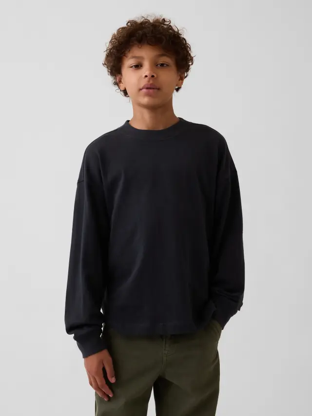 Παιδική Μπλούζα Heavyweight σε Oversized Γραμμή Black