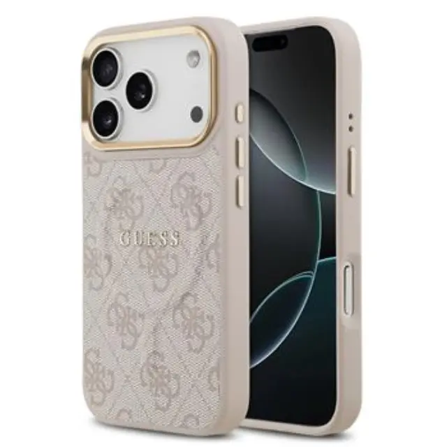 Guess PU Leather 4G Gold Frame MagSafe Case for iPhone 17 Pro Pink