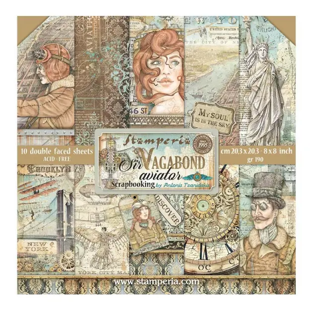 Χαρτιά scrapbooking Stamperia 10τεμ, 20.3x20.3cm, Sir Vagabond Aviator
